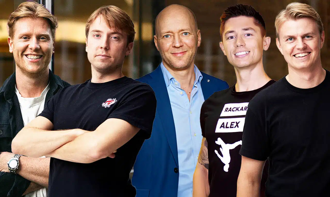 Från vänster: Marcus Söderberg, Cornelis Olsen, Mikael Gauffin, Alexander Hermansson och Otis Ingelstam – teamet bakom Flippys pysselsuccé i samarbete med Egmont.